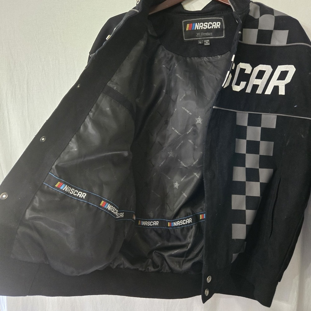 JH Design Nascar Racing Logo Jacket Sz Large Racing Stripes Embroidered - Picture 3 of 8
